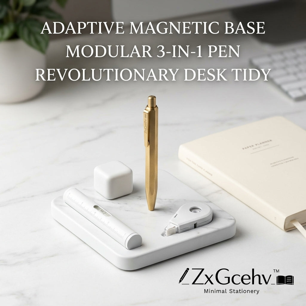 ZxGcehv™ Luxury Modular Magnetic Desk Organizer & 3-in-1 Brass Pen Set | Aesthetic Marble Base Desk Tidy with Precision Ruler, Spirit Level & Premium Office Accessories | Perfect Executive & Architect Gift