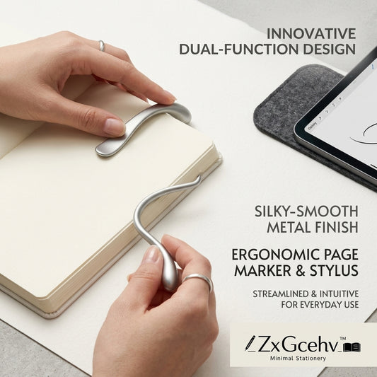 ZxGcehv™ 2-in-1 Metal Book Page Holder & Capacitive Stylus | Ergonomic Hands-Free Book Weight & Touchscreen Pen for Tablets, iPads, Journals, and Notebooks