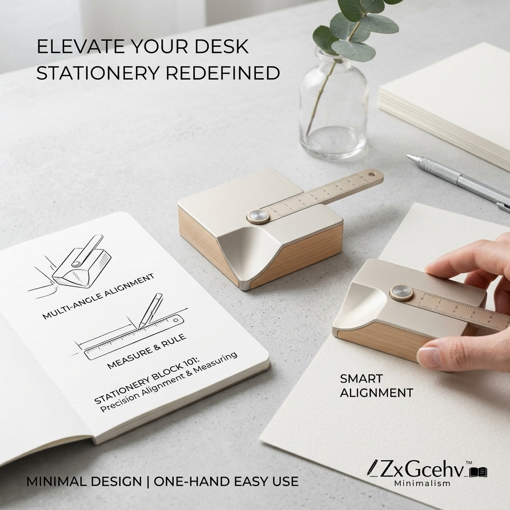ZxGcehv™ Precision Alignment & Measuring Block – Minimalist Sliding Ruler Tool for Drafting, Journaling, and Professional Desk Organization