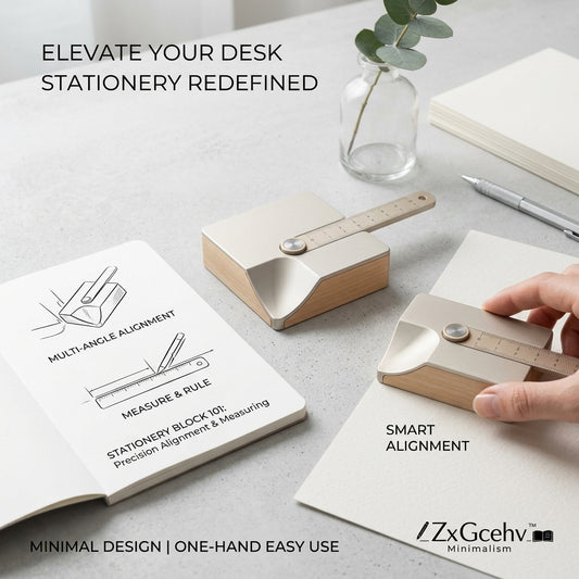 ZxGcehv™ Precision Alignment & Measuring Block – Minimalist Sliding Ruler Tool for Drafting, Journaling, and Professional Desk Organization