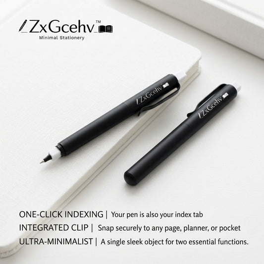 ZxGcehv™ 2-in-1 Ultra-Minimalist Retractable Gel Pen with Integrated Page Marker & Book Index Tab | Sleek Matte Black Fine Point Pen for Planners, Notebooks, and Bullet Journaling