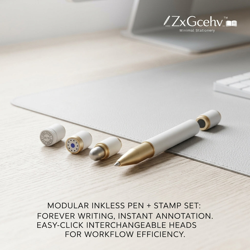 ZxGcehv™ Modular Inkless Pen & Stamp Set | Infinite Writing Tool & Annotation System | Sleek Metal Stationery for Bullet Journaling, Office Workflow, and Daily Planning